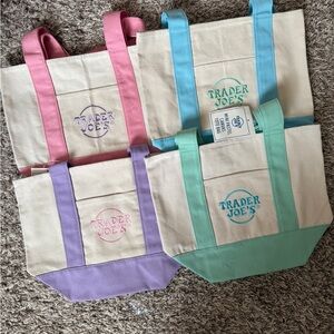 Trader Joe's Canvas Mini Pastel Tote Bags Set